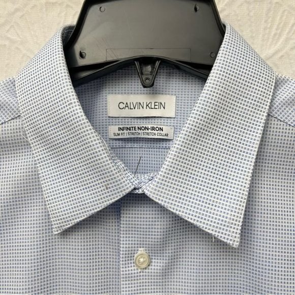 Calvin Klein Men's Long Sleeve Formal Shirt  Blue Strech Collar  Non-Iro Medium - Picture 4 of 16